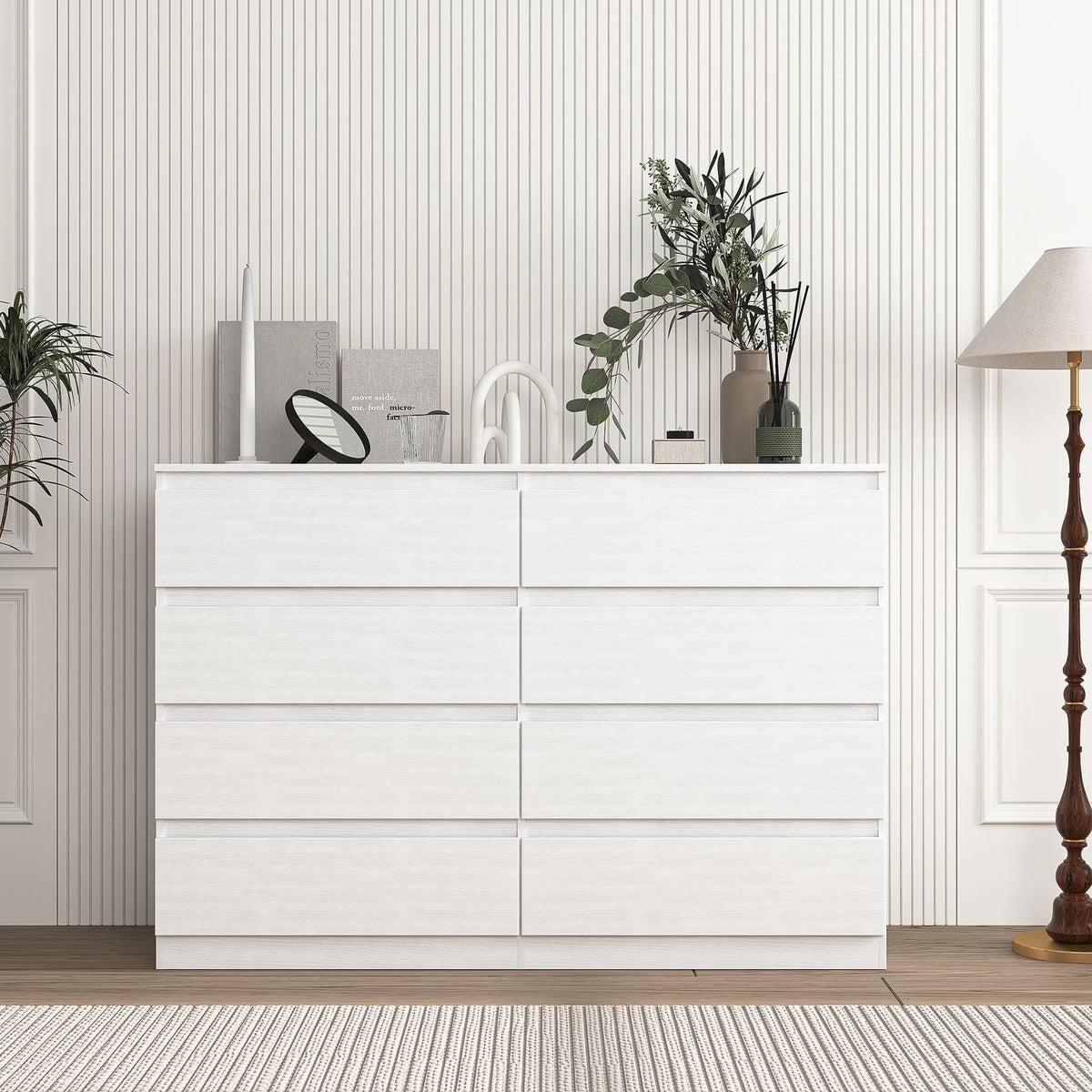 Nouveauté 2026 – Commode Resenkos moderne style milieu du siècle, 6 tiroirs, large, pour chambre à coucher, grise