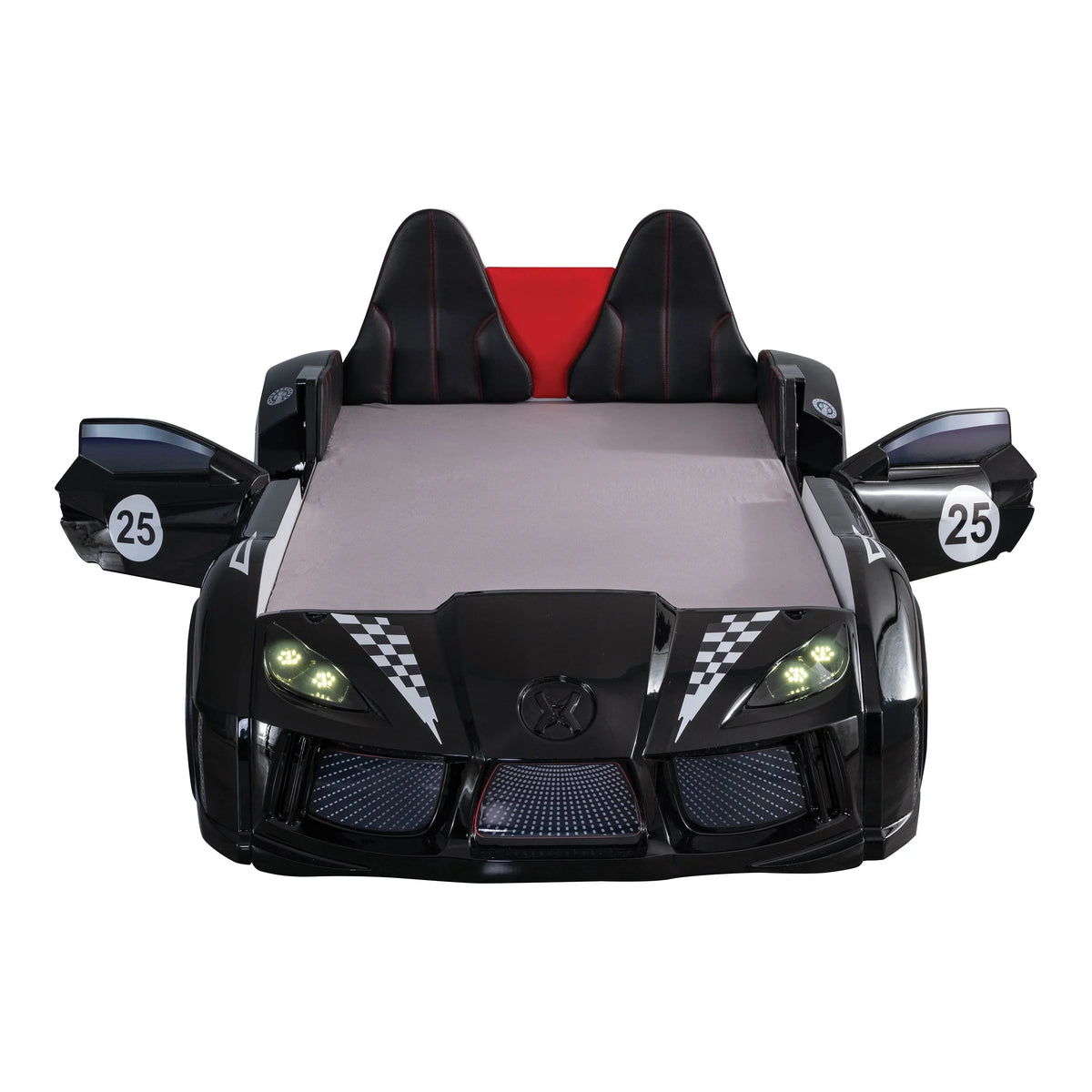 Nouveauté 2026 – Lit double en plastique pour enfants Dash Kids, motif voiture de course, avec LED et son, blanc, Furniture of America