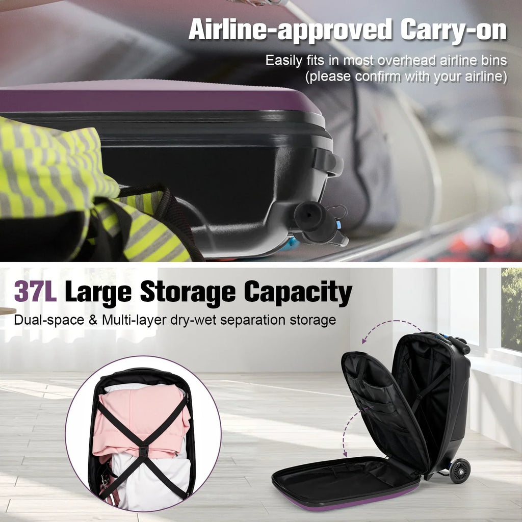 Nouveauté 2026 – Valise-trottinette Advwin pour enfants et adultes, valise rigide à roulettes pour enfants de 4 à 15 ans, multifonctionnelle, légère et pliable, avec roulettes, rose