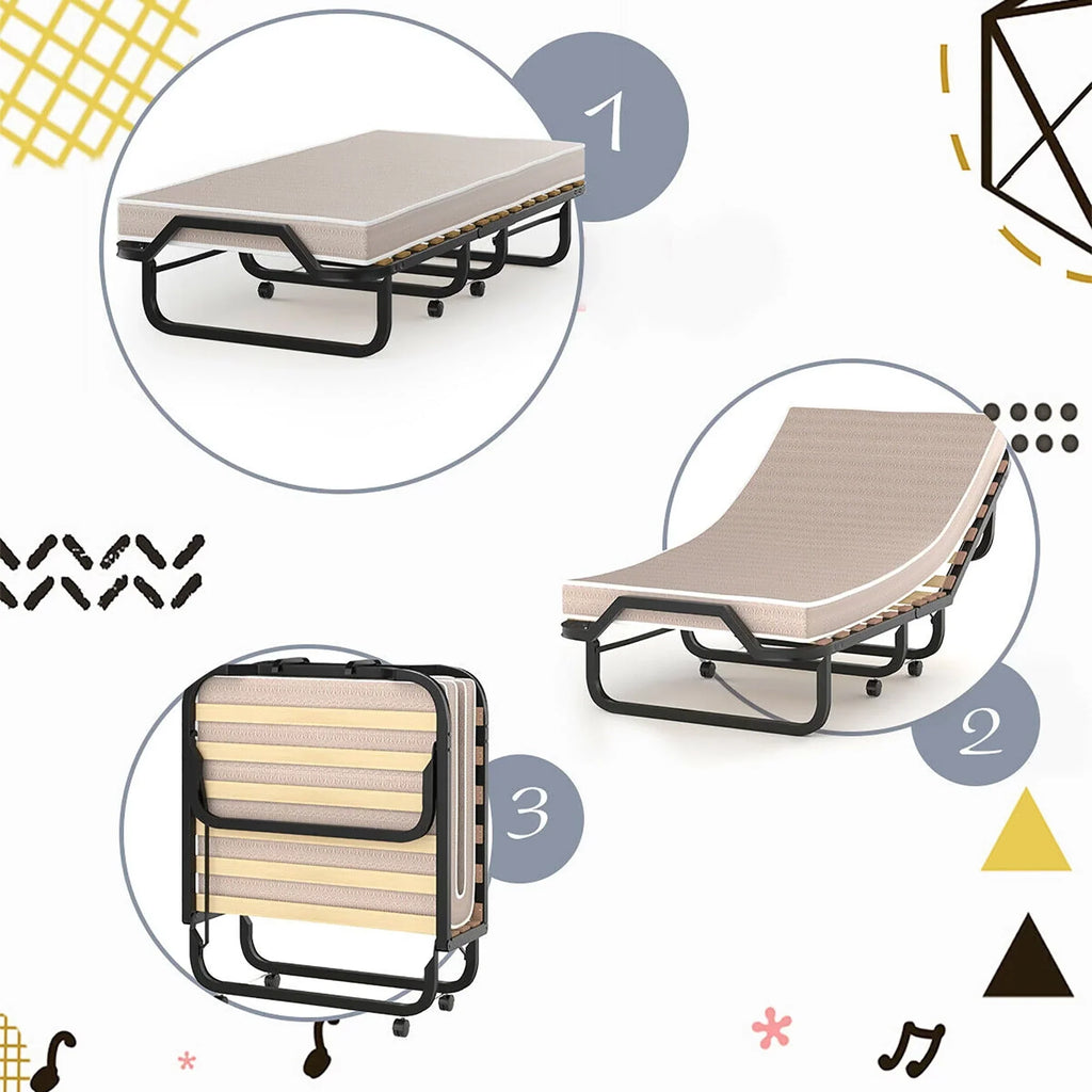 Nouveauté 2026 – Lit pliant Gymax avec matelas à mémoire de forme, lit d'appoint en métal, fabriqué en Italie