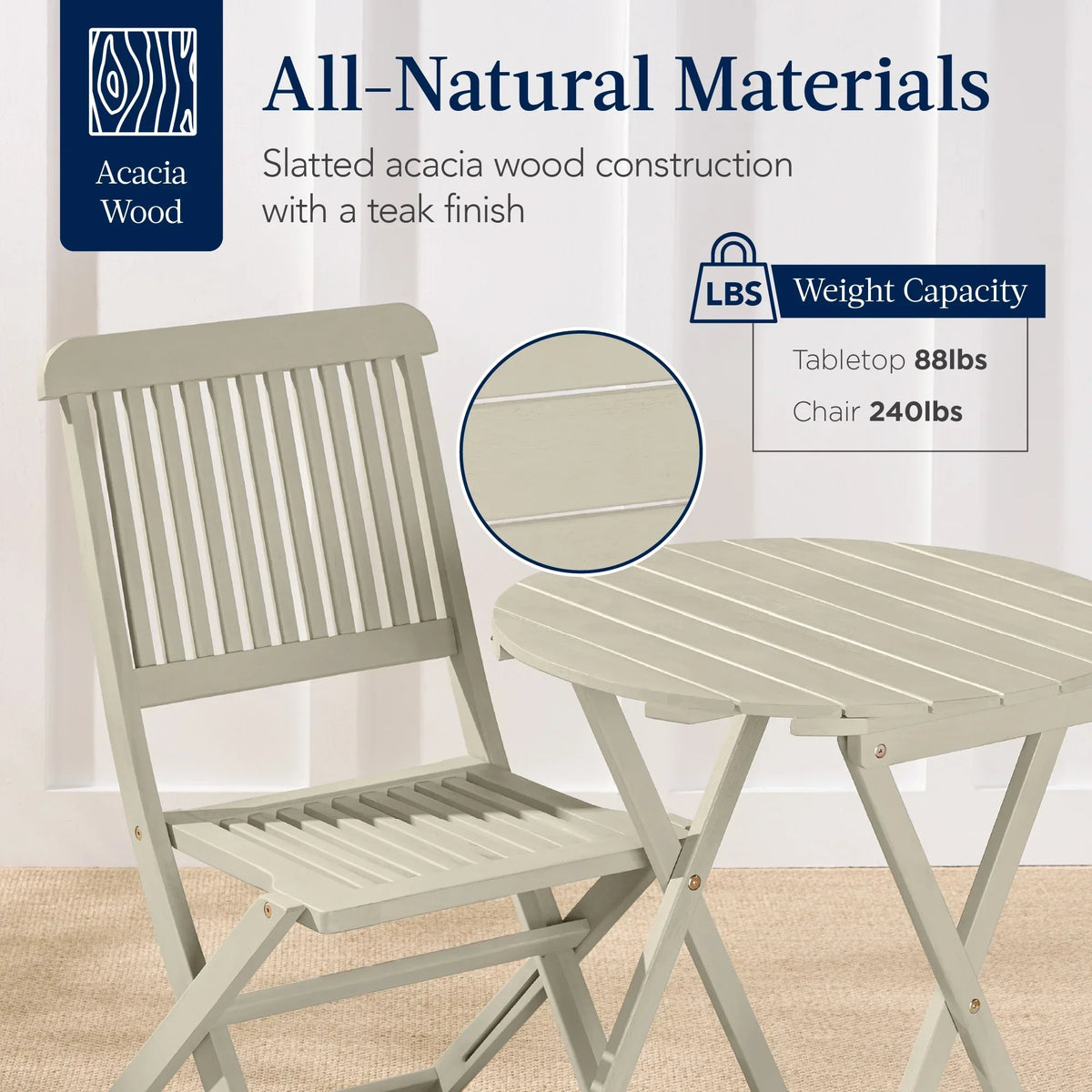 Nouveauté 2026 – Ensemble bistro 3 pièces en bois d'acacia Best Choice Products , mobilier de patio pliant avec 2 chaises et une table - Naturel