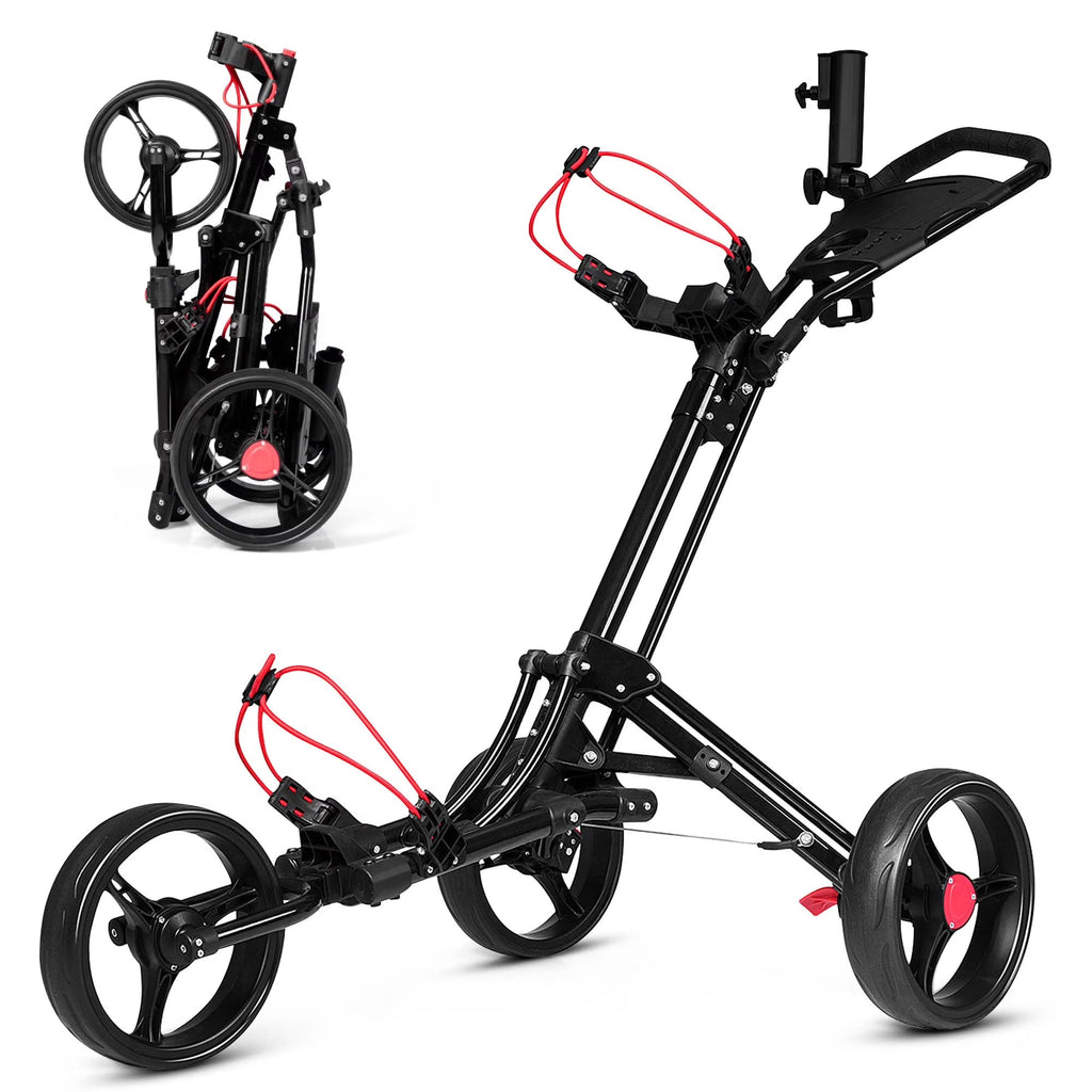 Nouveauté 2026 – Chariot de golf pliable à 3 roues en acier Costway avec porte-parapluie