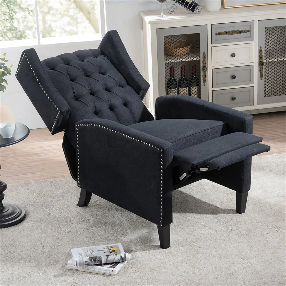 Nouveauté 2026 – Fauteuil d'appoint Triple Tree Modern en tissu, mousse et bois massif, imprimé, garniture cloutée, beige