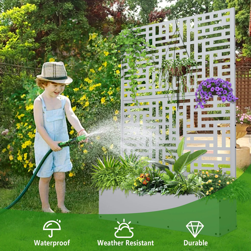 Nouveauté 2026 – Jardinière surélevée en métal FOOWIN , 180 cm de haut, avec treillis, pour plantes grimpantes, avec trou de drainage, noire