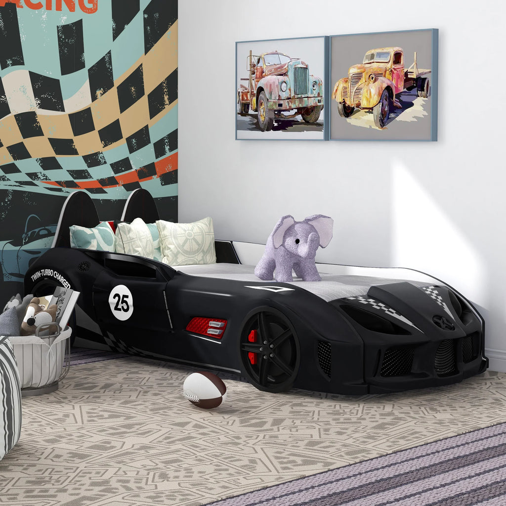 Nouveauté 2026 – Lit double en plastique pour enfants Dash Kids, motif voiture de course, avec LED et son, blanc, Furniture of America