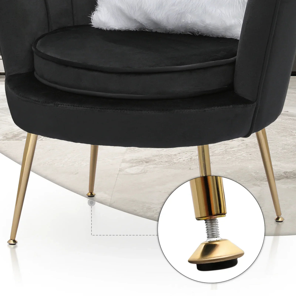 Nouveauté 2026 – Ensemble de 2 fauteuils d'appoint MoNiBloom , capitonnés en velours, avec coussin et repose-pieds. Fauteuil moderne rembourré, assise capitonnée et pieds en métal doré, idéal pour le salon. Couleur : noir