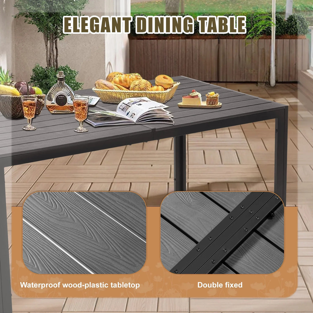 Nouveauté 2026 – Ensemble de salle à manger d'extérieur 7 pièces , comprenant une table et des chaises pour 6 personnes, un plateau en plastique imitation bois et un mobilier de jardin en textilène. Idéal pour terrasse ou patio