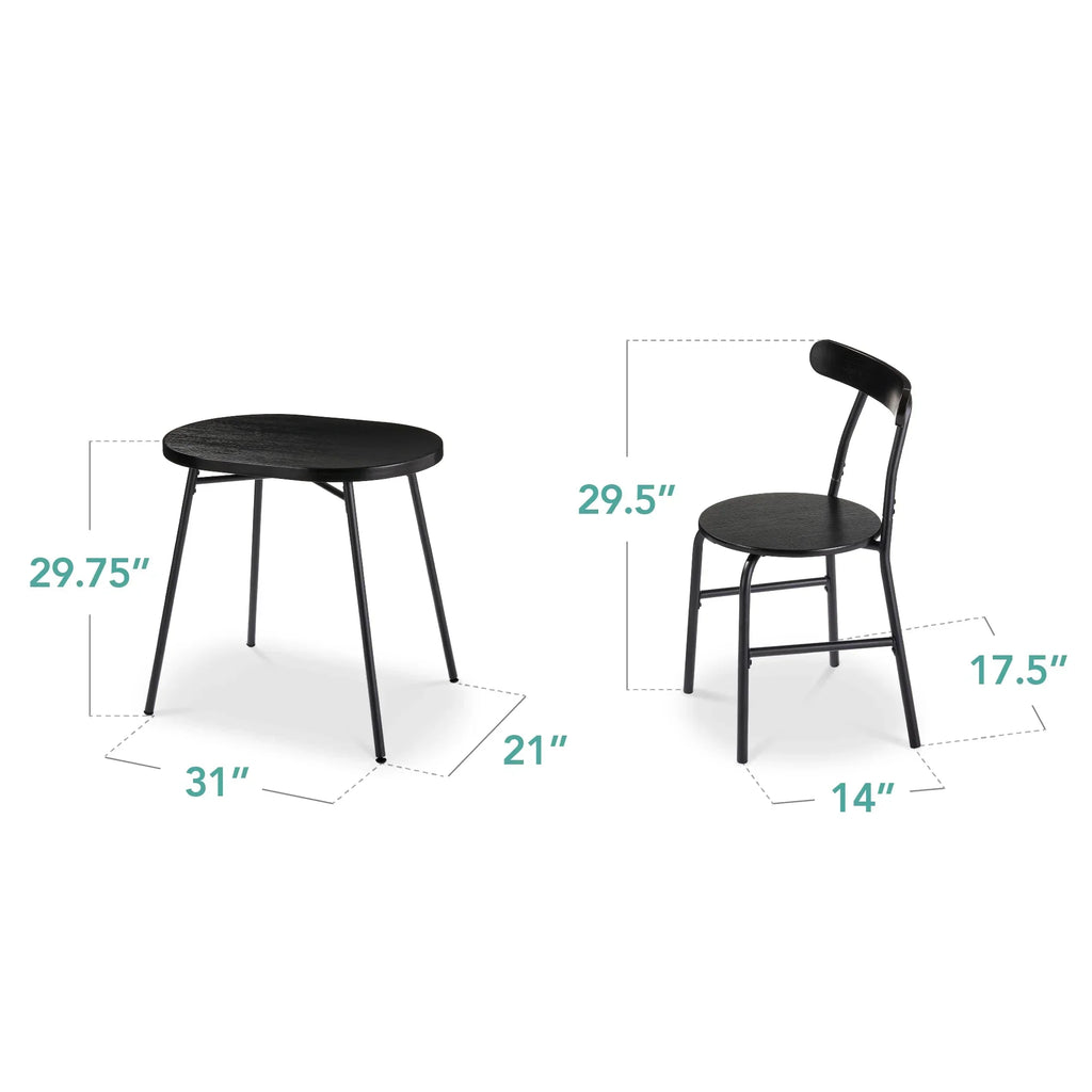Nouveauté 2026 – Ensemble table et chaises ovales modernes 3 pièces Best Choice Products , petit coin repas avec 2 chaises - Noir/Noir