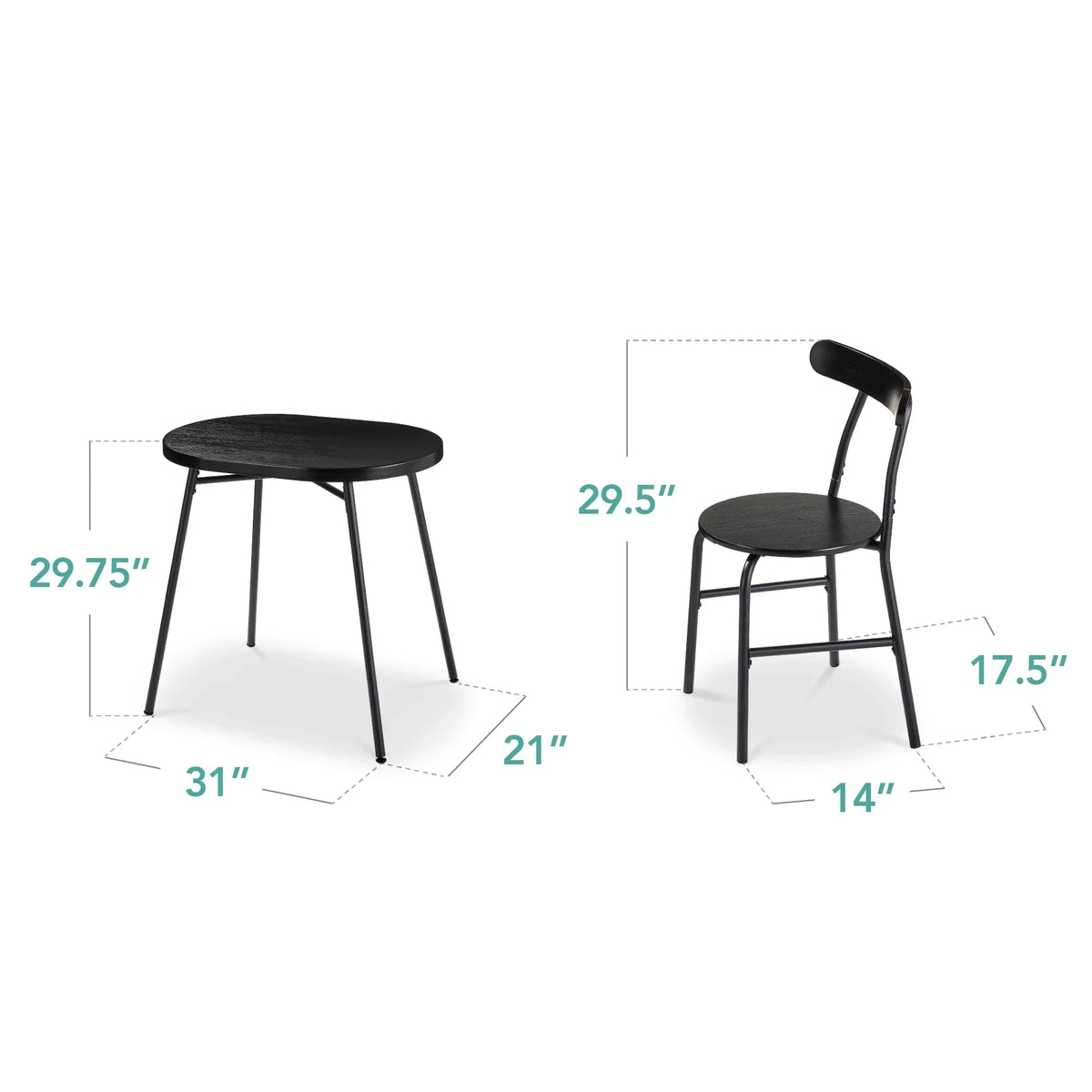 Nouveauté 2026 – Ensemble table et chaises ovales modernes 3 pièces Best Choice Products , petit coin repas avec 2 chaises - Noir/Noir