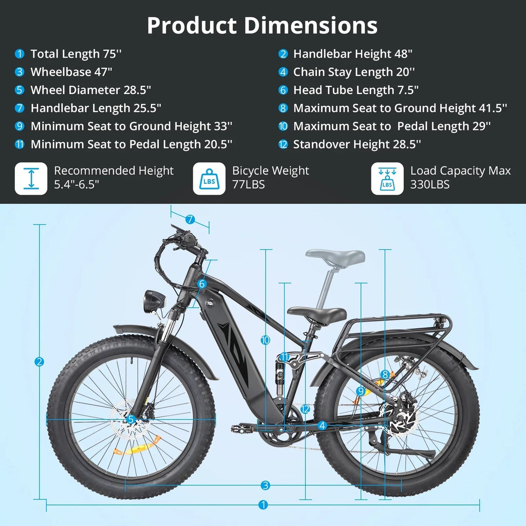 Nouveauté 2026 – Vélo électrique pour adultes, 1000 W, pneus larges 26 pouces, batterie 48 V 17,5 Ah, vitesse maximale de 45 km/h, 7 vitesses, freins à disque hydrauliques doubles, écran LCD, autonomie de 96 km, VTT électrique