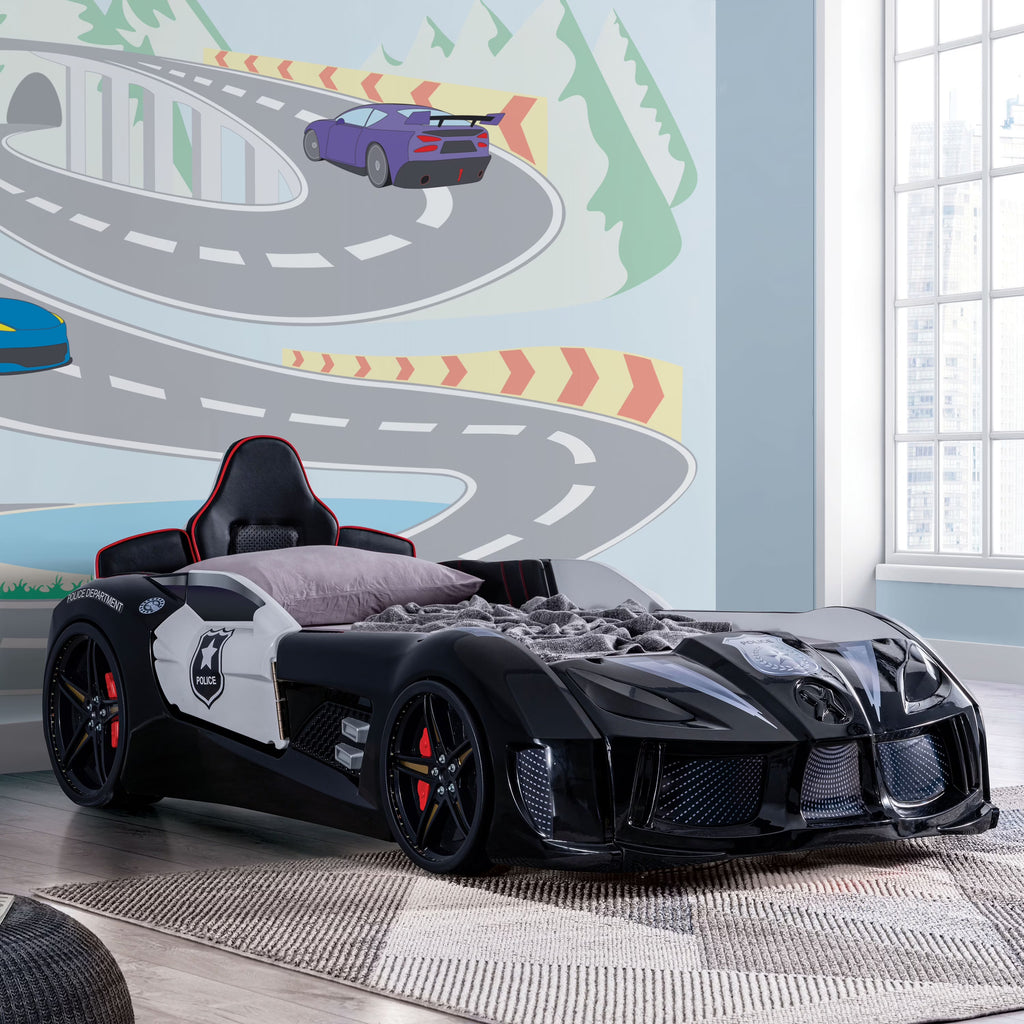 Nouveauté 2026 – Lit double en plastique pour enfants Dash Kids, motif voiture de course, avec LED et son, blanc, Furniture of America