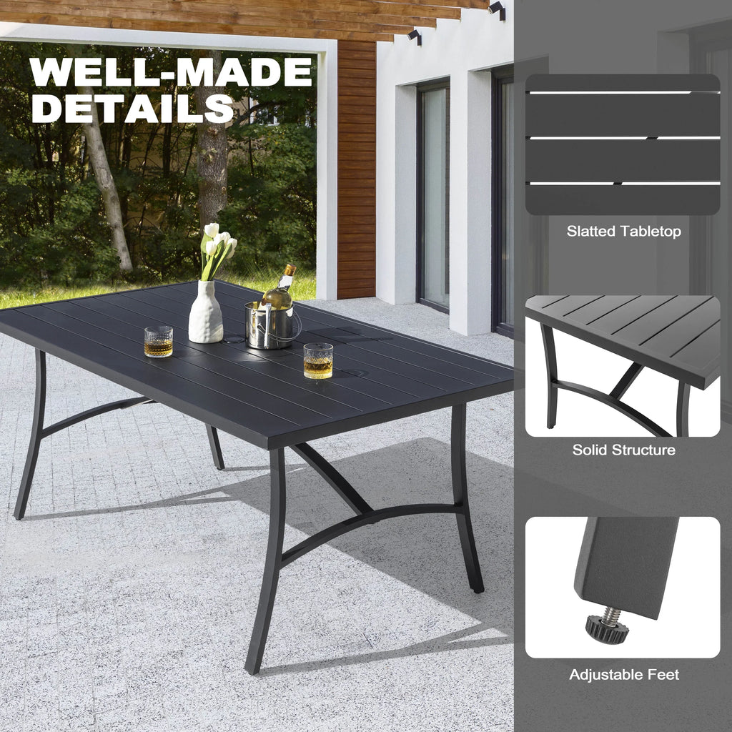 Nouveauté 2026 – Ensemble de salle à manger d'extérieur 7 pièces Nuu Garden , en aluminium résistant à la rouille, comprenant 6 chaises en textilène et une table rectangulaire avec trou pour parasol, couleur brun grisâtre
