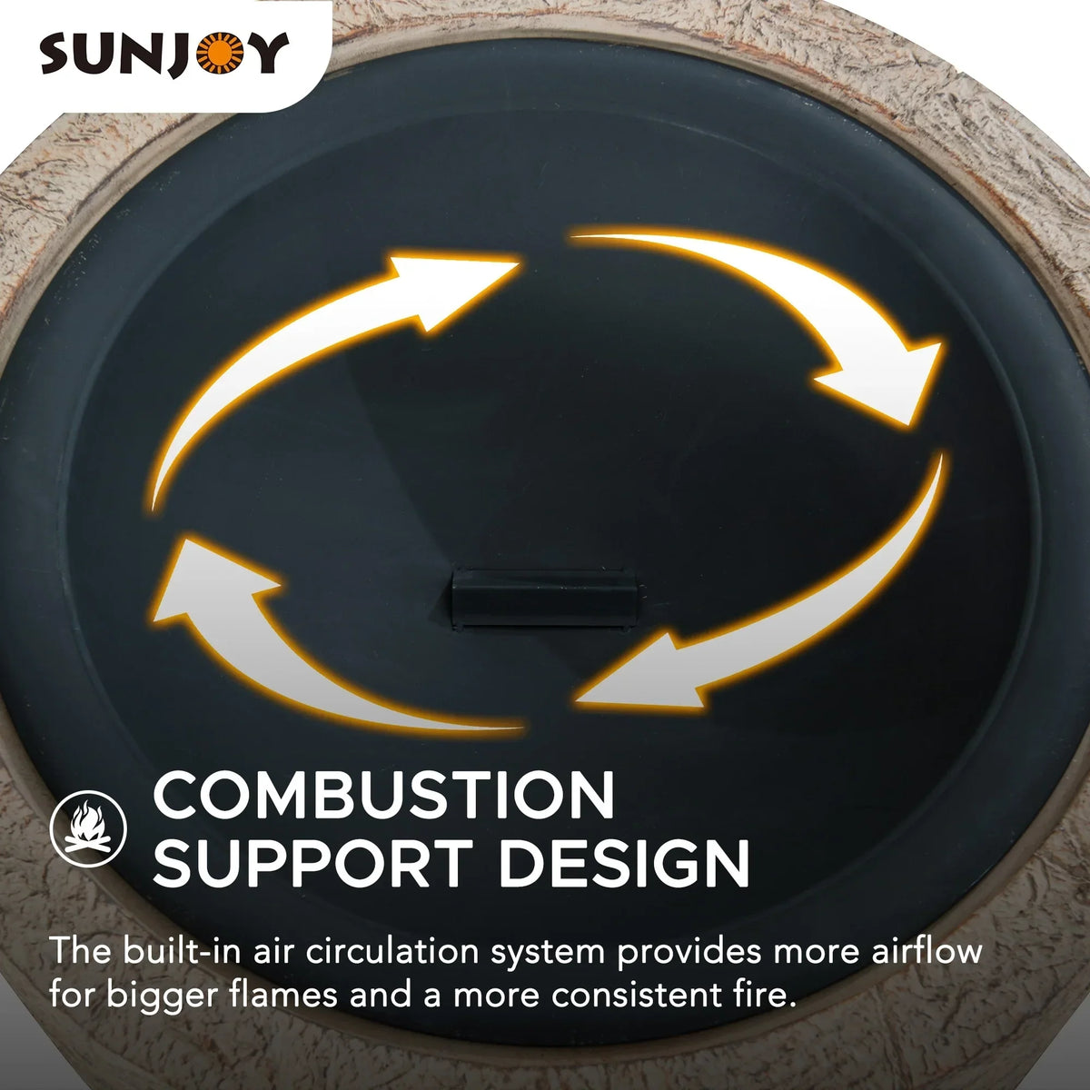 Nouveauté 2026 – Foyer extérieur rond en pierre Sunjoy , 66 cm (26 pouces), avec pare-étincelles et tisonnier, gris