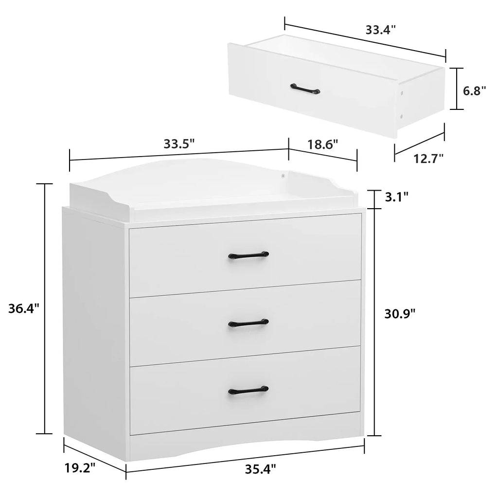 Nouveauté 2026 – Table à langer/commode pour chambre de bébé OXYLIFE , 114 cm (45 po), avec 4 tiroirs et une étagère, blanche