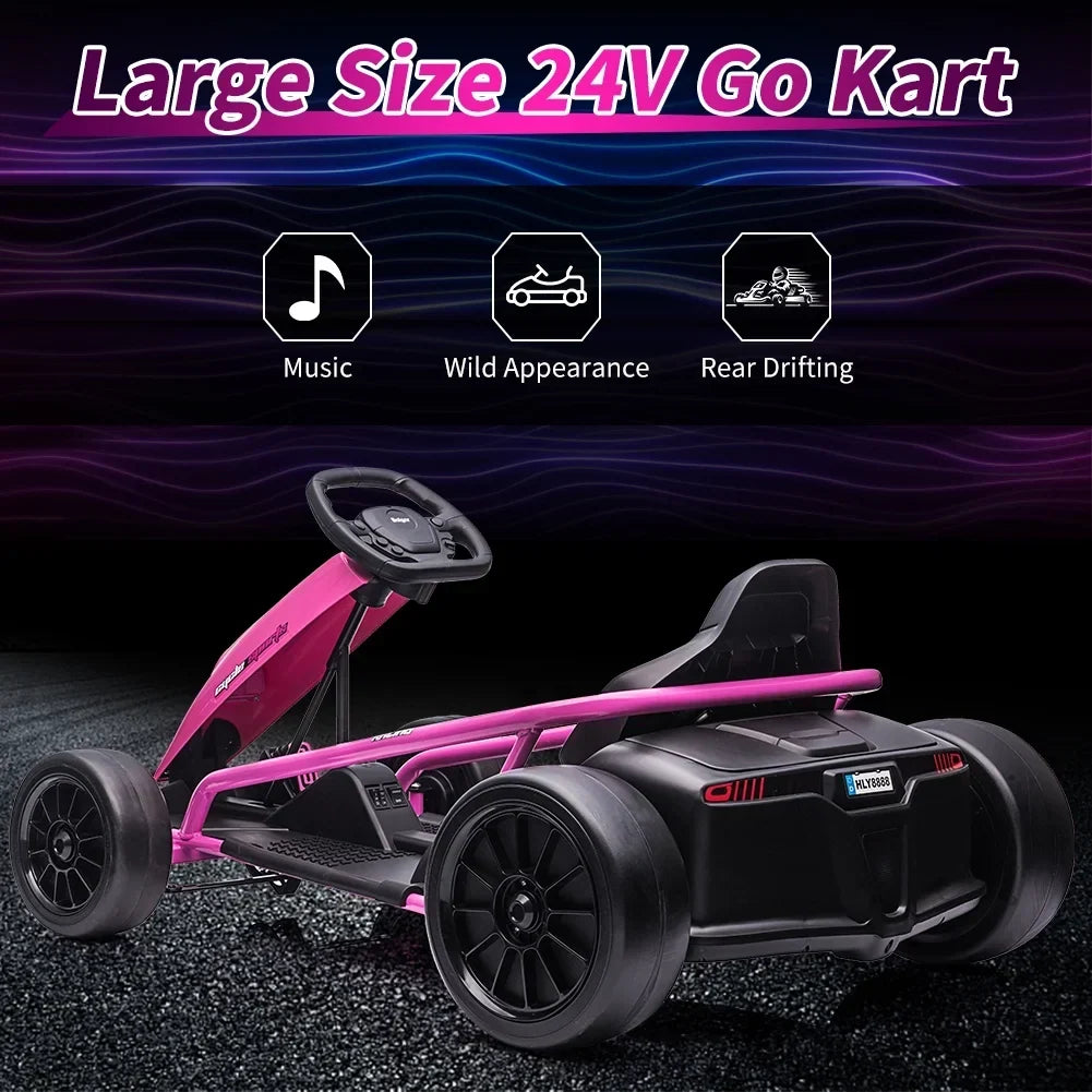 Nouveauté 2026 – Karting Simzone pour enfants, batterie 24 V, 2 moteurs 300 W, à pédales, vitesse maximale de 13 km/h, fonction drift, démarrage progressif, musique, pneus élastiques et résistants, bleu