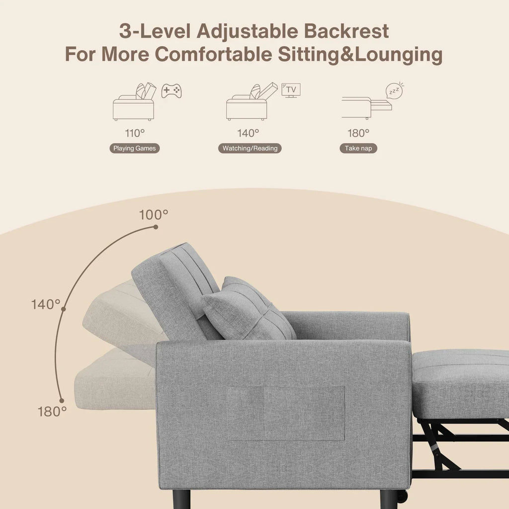 Nouveauté 2026 – Canapé-lit convertible 3 en 1 Lofka avec rangement, dossier réglable et fonction gigogne - Fauteuil-lit idéal pour les petits espaces et les appartements, gris foncé