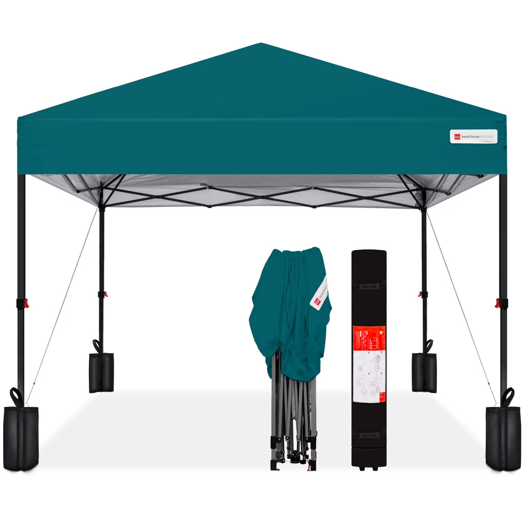 Nouveauté 2026 – Best Choice Products 3,66 m x 3,66 m - Abri pliant facile à monter avec installation en un clic, sac à roulettes et 4 sacs de lestage - Bleu marine