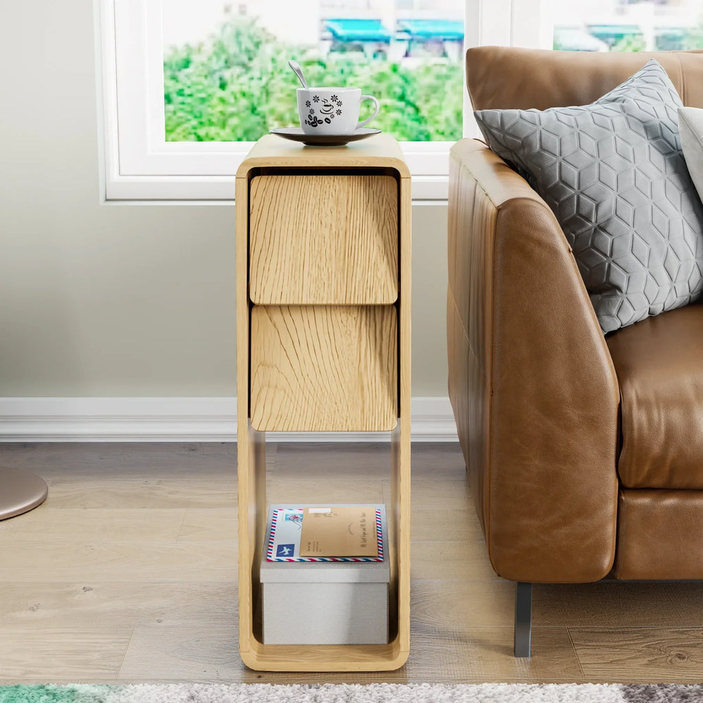 Nouveauté 2026 – Ensemble de 2 tables de chevet étroites Narrow avec tiroirs, table d'appoint fine cannelée avec rangement pour petits espaces