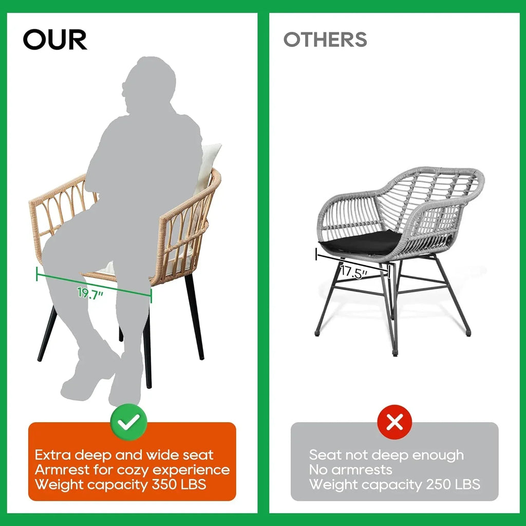 Nouveauté 2026 – Ensemble bistro de patio 3 pièces FHFO , mobilier d'extérieur en résine tressée pour balcon, appartement ou terrasse, ensemble table et chaises en rotin (2 pièces), beige