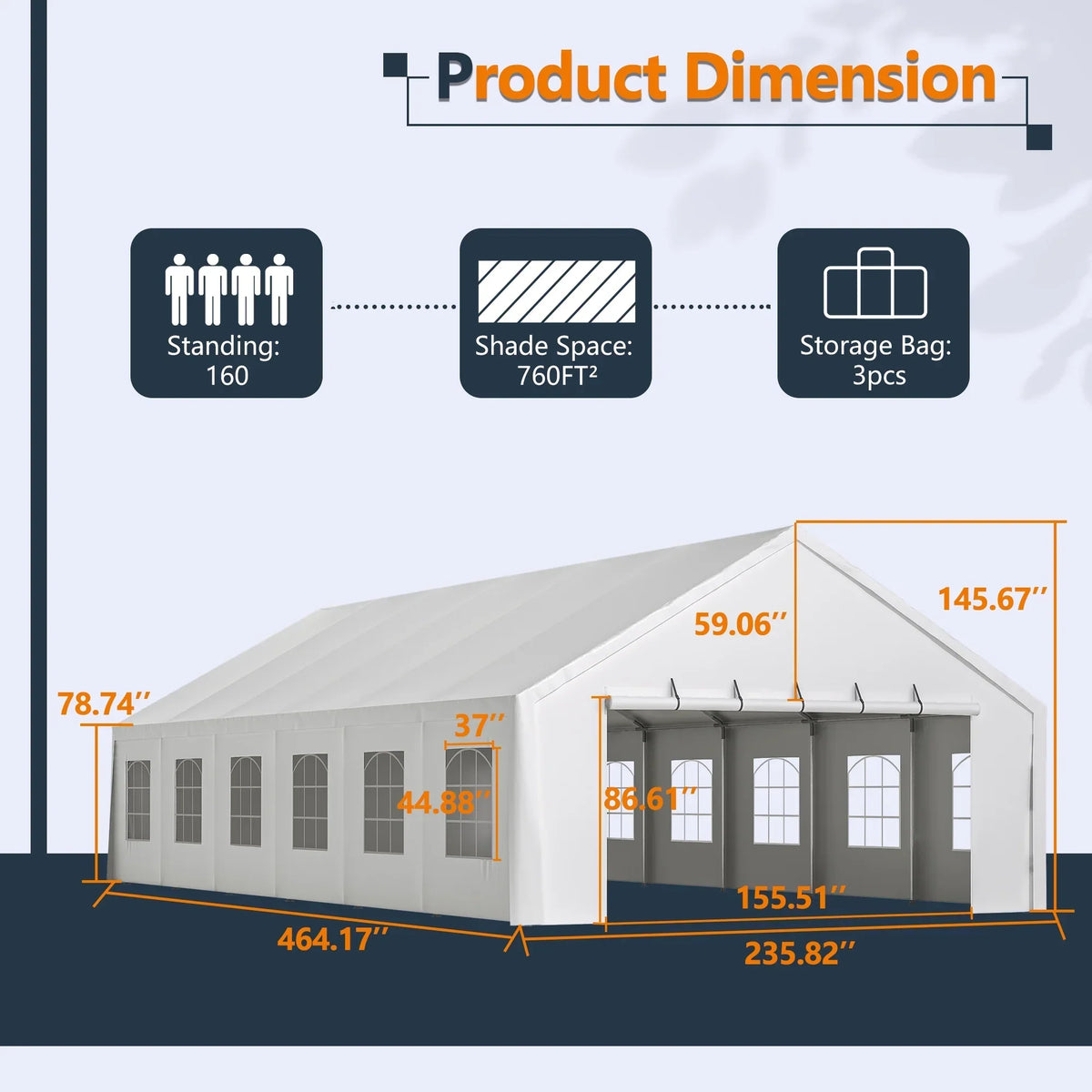 Nouveauté 2026 – Tente de réception robuste 20 x 40 pi avec 3 sacs de rangement - Grand abri imperméable pour mariages et événements, parois latérales amovibles et porte zippée - Tente extérieure commerciale pour fêtes, abri de voiture, camping, barb