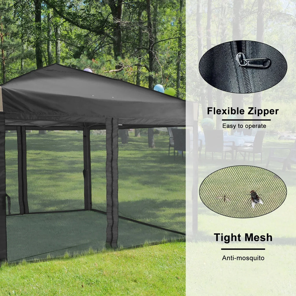 Nouveauté 2026 – Abri pliant Aoodor de 3,65 m x 3,65 m avec parois latérales en filet amovibles, tente d'extérieur portable et instantanée - Noir