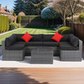 Nouveauté 2026 – Ensemble de mobilier de patio 7 pièces , canapé d'angle en rotin PE, ensemble de conversation avec coussins et table basse en verre, pour balcon, pelouse et jardin, gris