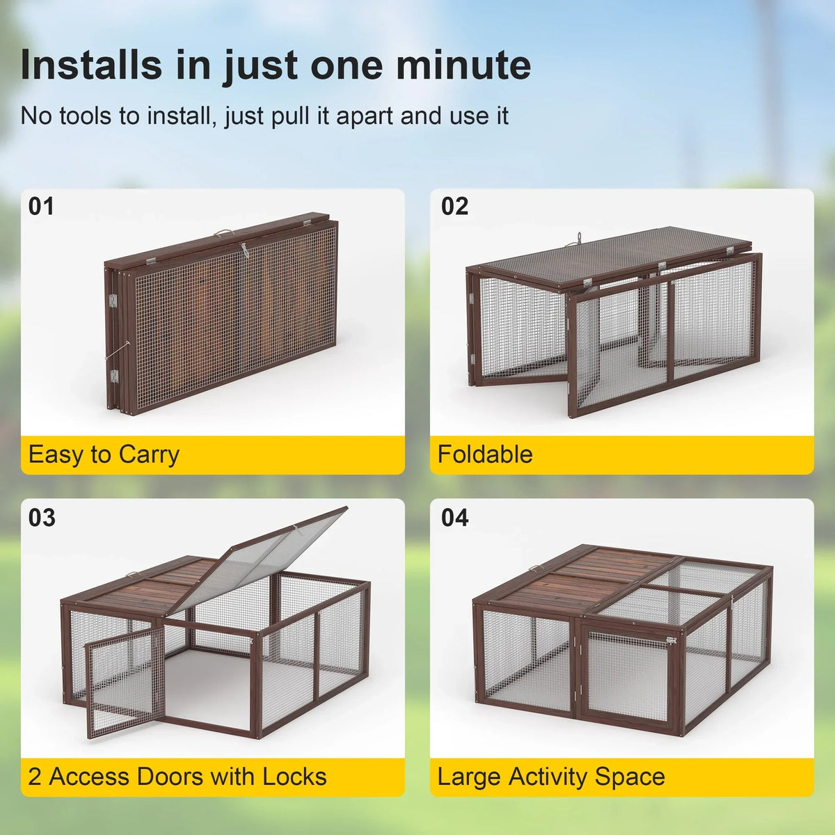 Nouveauté 2026 – Poulailler portable , clapier, cage d'extérieur en bois pour petits animaux (lapins, canards, poussins, cailles), aucun assemblage requis