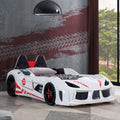 Nouveauté 2026 – Lit double en plastique pour enfants Dash Kids, motif voiture de course, avec LED et son, blanc, Furniture of America