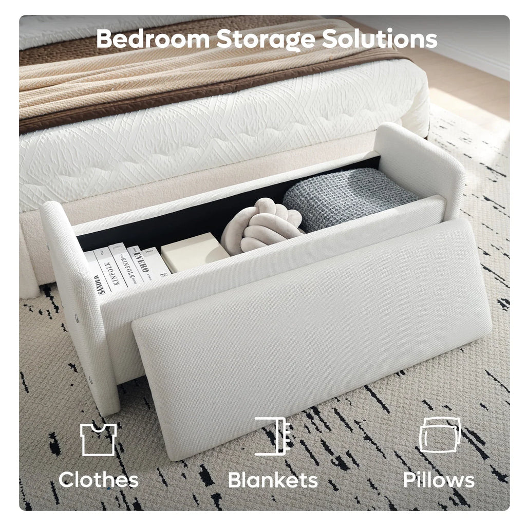 Nouveauté 2026 – Banc coffre Pinmoco de 112 cm (44 po), banc d'entrée rembourré avec rangement, idéal pour la chambre et le salon, en velours côtelé gris