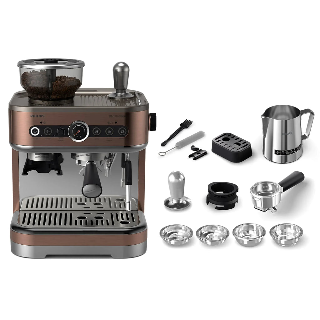 Nouveauté 2026 – Machine à expresso semi-automatique Philips Barista Brew avec mousseur à lait, métal argenté