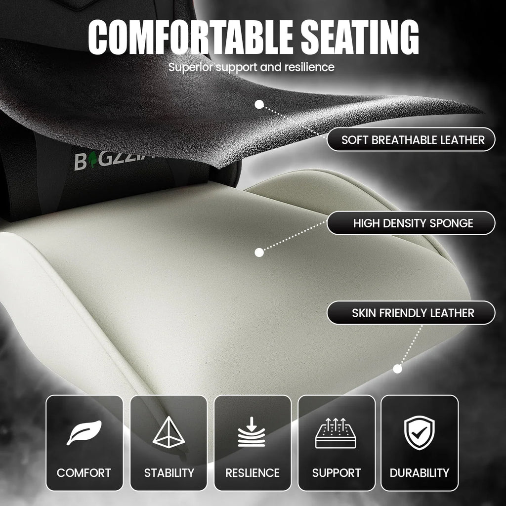 Nouveauté 2026 – Chaise de jeu Bigzzia , chaise de bureau ergonomique avec appui-tête et soutien lombaire réglables en hauteur, pour adultes et adolescents, noir et blanc