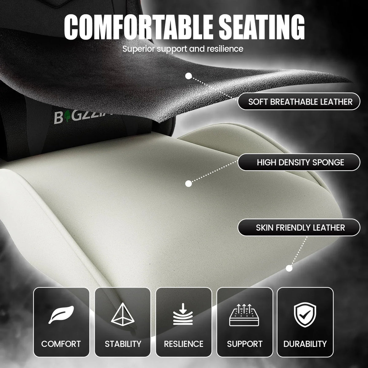 Nouveauté 2026 – Chaise de jeu Bigzzia , chaise de bureau ergonomique avec appui-tête et soutien lombaire réglables en hauteur, pour adultes et adolescents, noir et blanc
