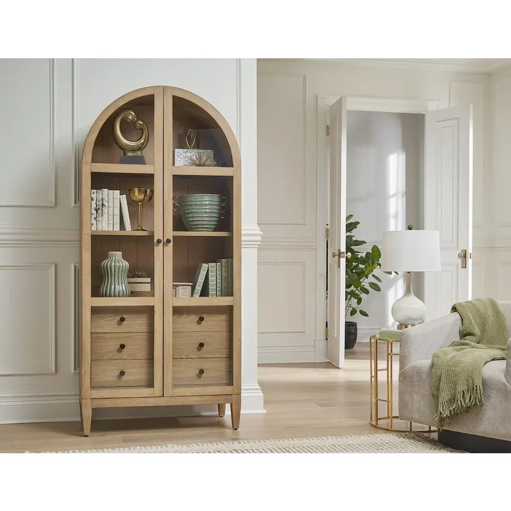 Nouveauté 2026 – Vitrine/bibliothèque cintrée en bois Modern , entièrement assemblée, marron clair