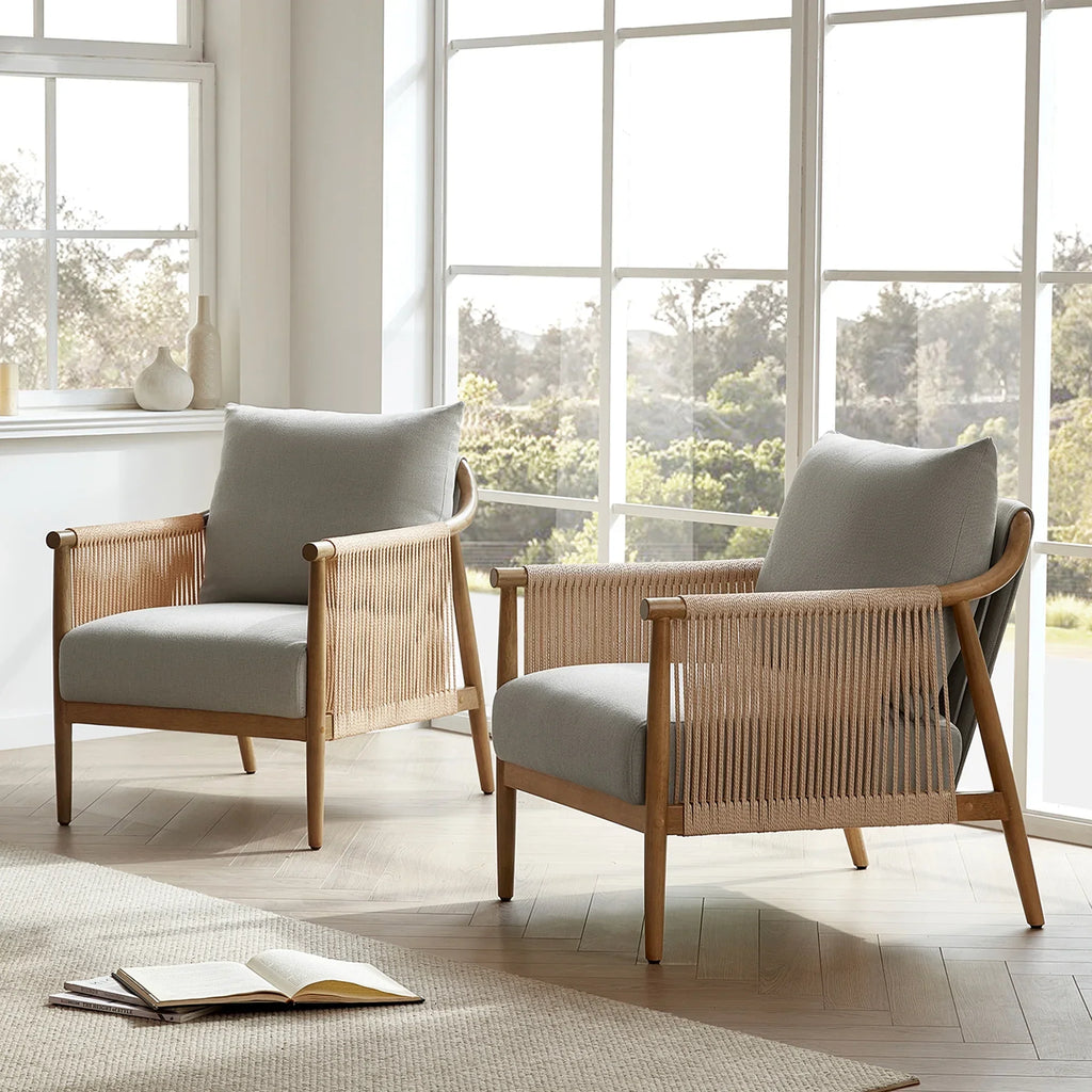 Nouveauté 2026 – Fauteuil d'appoint moderne CHITA , fauteuil tressé pour salon, crème