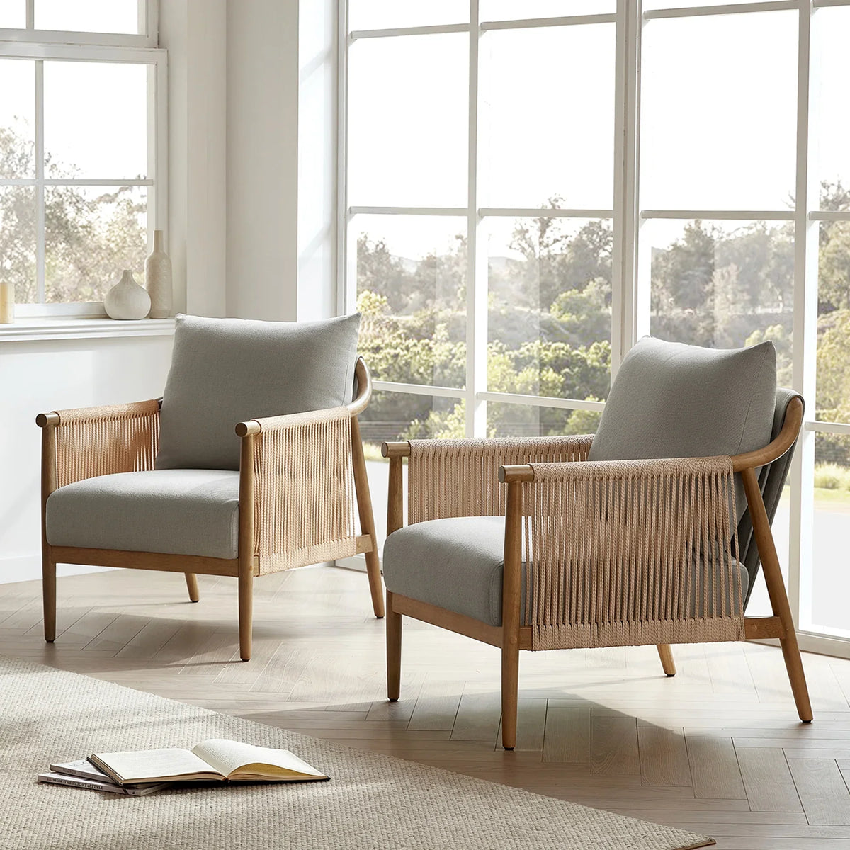 Nouveauté 2026 – Fauteuil d'appoint moderne CHITA , fauteuil tressé pour salon, crème