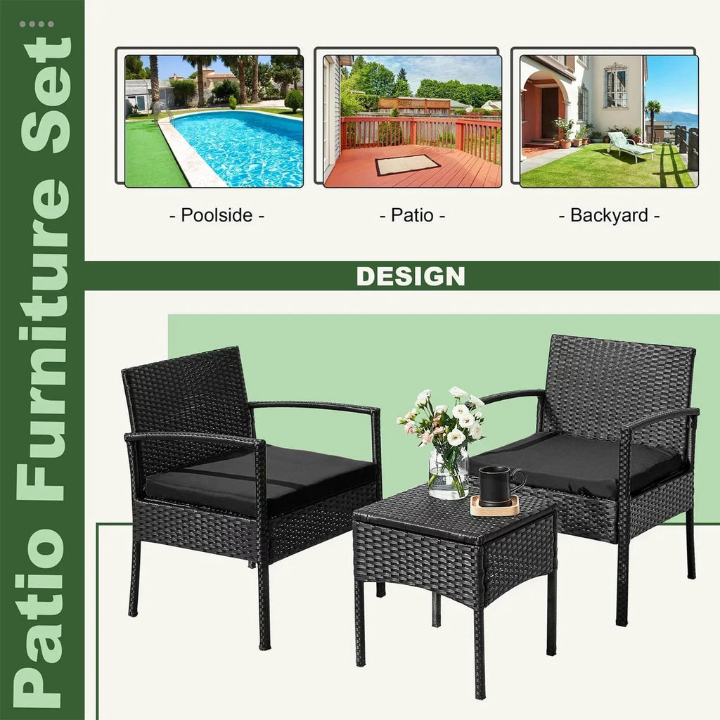 Nouveauté 2026 – Ensemble de mobilier de jardin Tappio , 3 pièces, style bistro, comprenant des chaises de conversation en rotin, une table d'appoint et des coussins. Idéal pour balcon, jardin ou terrasse. Couleur : rouge