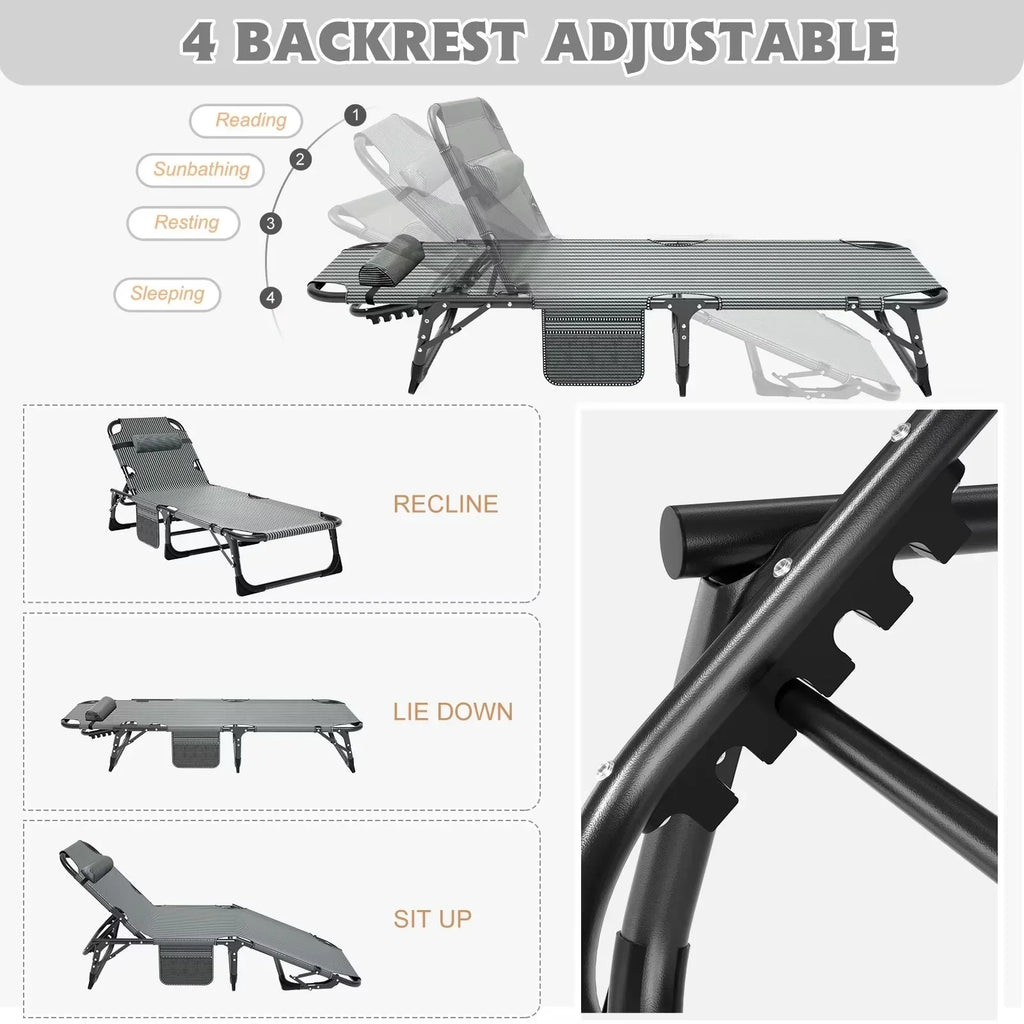 Nouveauté 2026 – Chaise longue MOPHOTO avec matelas, supportant jusqu'à 200 kg, lit de camp portable et robuste, réglable, idéal pour le camping, la piscine, la plage et la terrasse