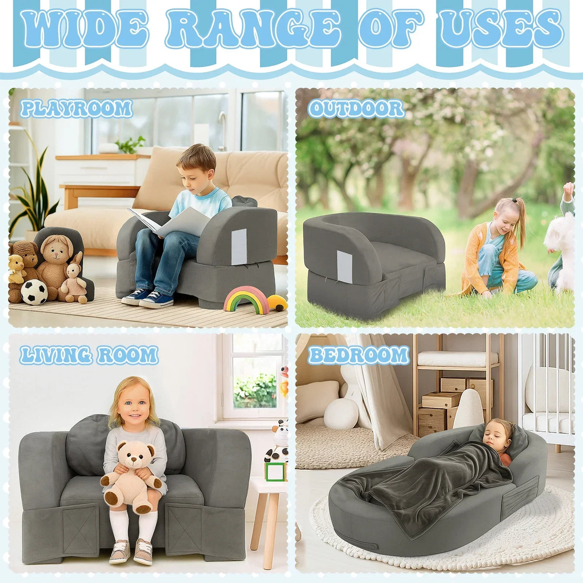 Nouveauté 2026 – Lit de voyage pour tout-petits Coumy 2-en-1 avec housse amovible, matelas pliable et portable en mousse souple, sac de transport inclus, bleu