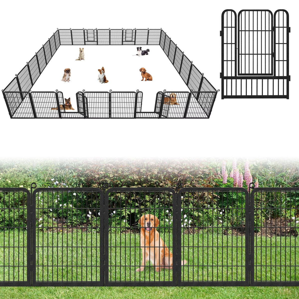Nouveauté 2026 – Clôture de jardin Garden avec portail, panneaux de clôture sans creuser, 9,14 m (L) x 81,3 cm (H), barrière pour animaux, clôture décorative pour jardin, patio, clôtures et bordures pour chiens