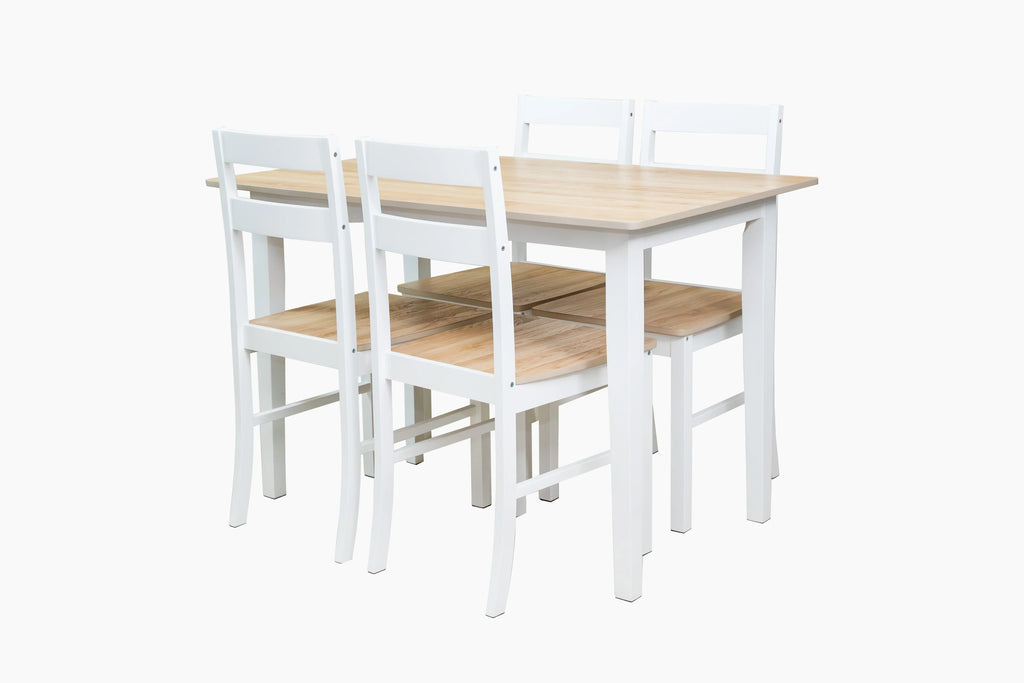 Nouveauté 2026 – Ensemble de salle à manger 5 pièces Mainstays , 1 table et 4 chaises, blanc, MDF et bois d'hévéa, intérieur, table de 117 cm (L) x 74 cm (l) x 76 cm (H