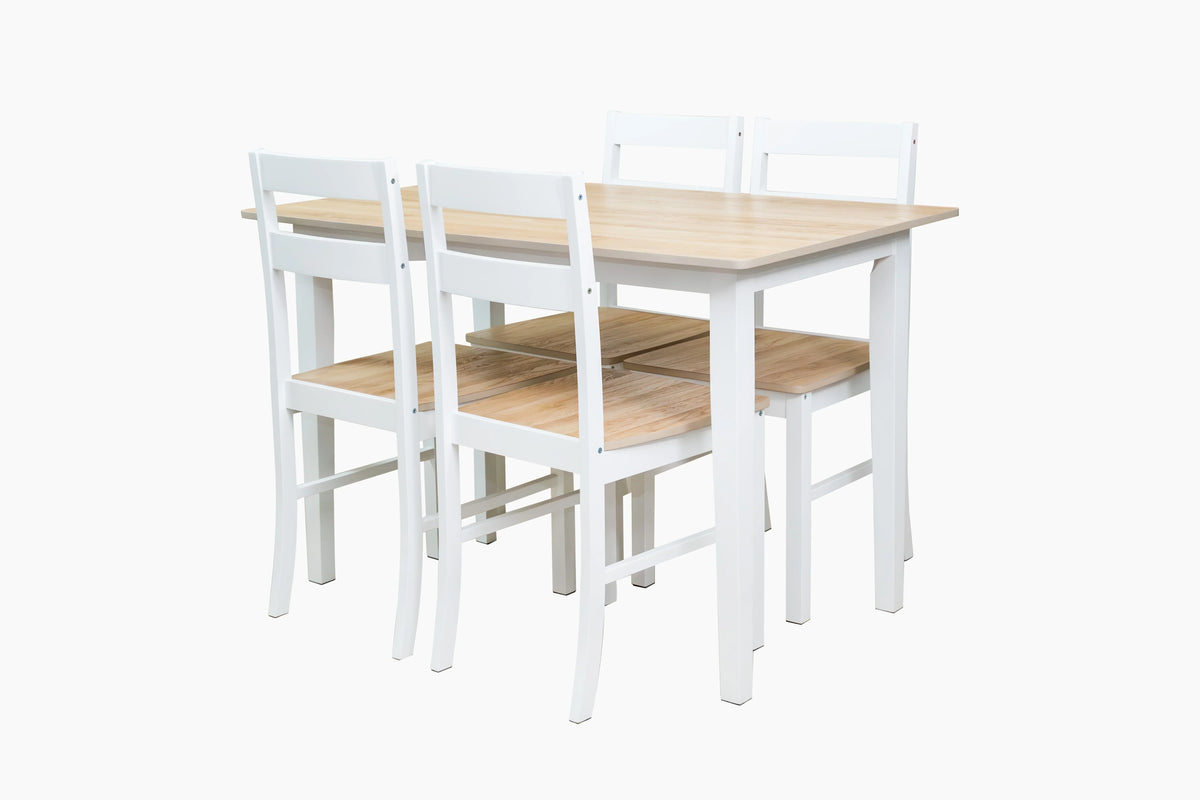 Nouveauté 2026 – Ensemble de salle à manger 5 pièces Mainstays , 1 table et 4 chaises, blanc, MDF et bois d'hévéa, intérieur, table de 117 cm (L) x 74 cm (l) x 76 cm (H
