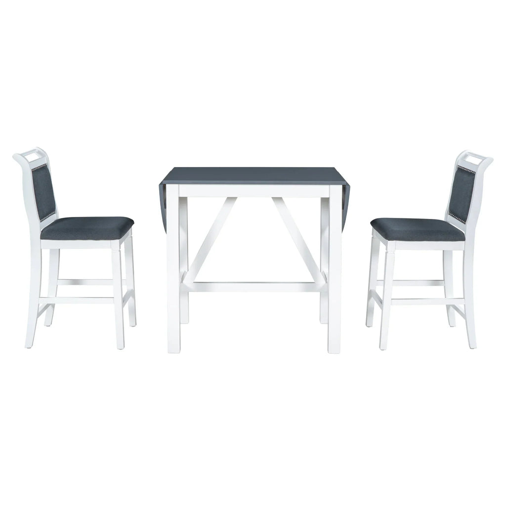 Nouveauté 2026 – Ensemble de salle à manger pliant 3 pièces en bois Harper & Bright Designs : table à abattants et 2 chaises de bar rembourrées, idéal pour les petits espaces, marron