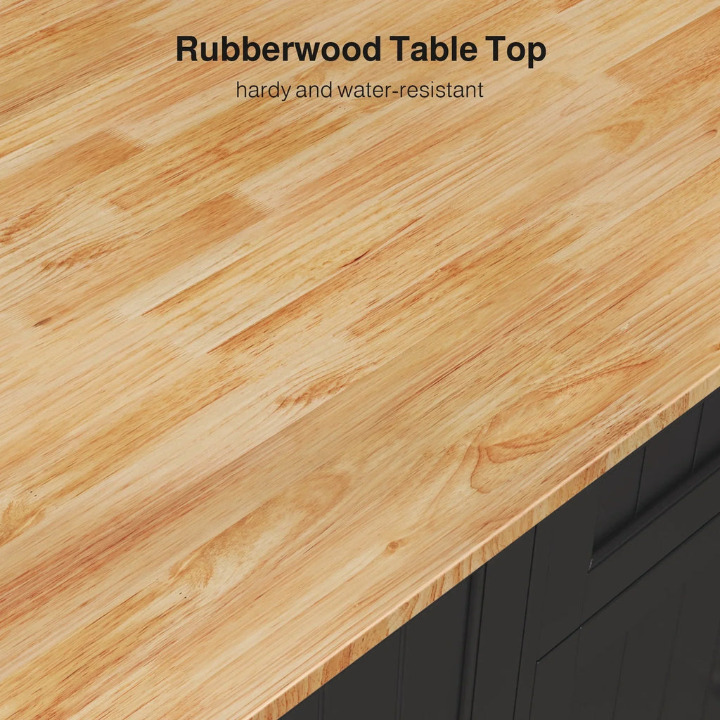 Nouveauté 2026 – Îlot de cuisine Noelse avec rangements, table d'appoint rabattable, porte-épices et porte-serviettes pour petites cuisines, blanc