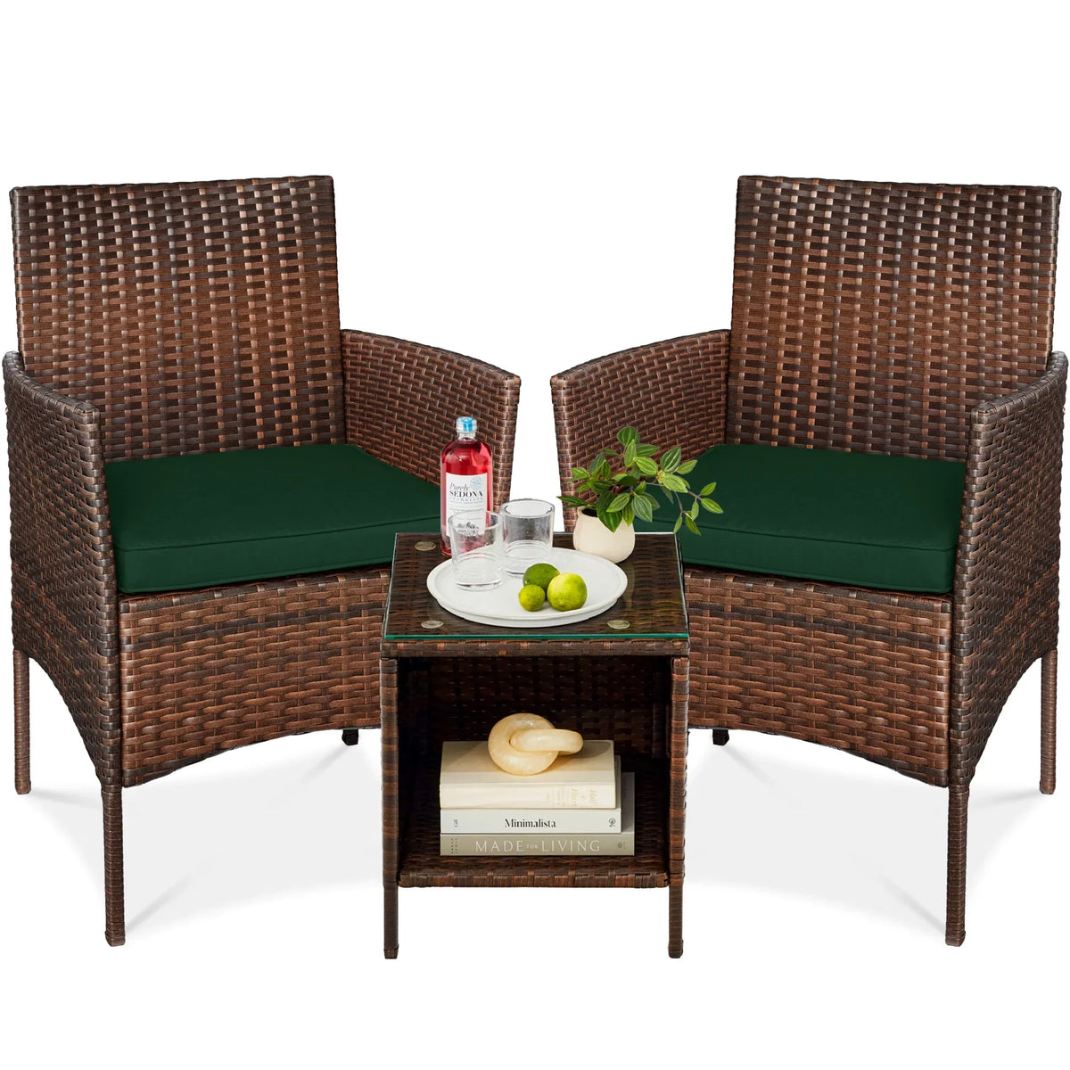 Nouveauté 2026 – Ensemble bistro de jardin 3 pièces en résine tressée Best Choice Products , avec 2 chaises et une table - Gris/Bleu marine