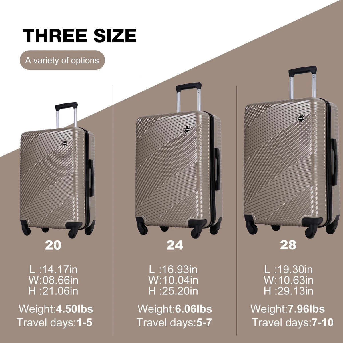 Nouveauté 2026 – Ensemble de 3 valises Tripcomp , valise rigide légère à roulettes multidirectionnelles 20 po, 24 po, 28 po (bleu