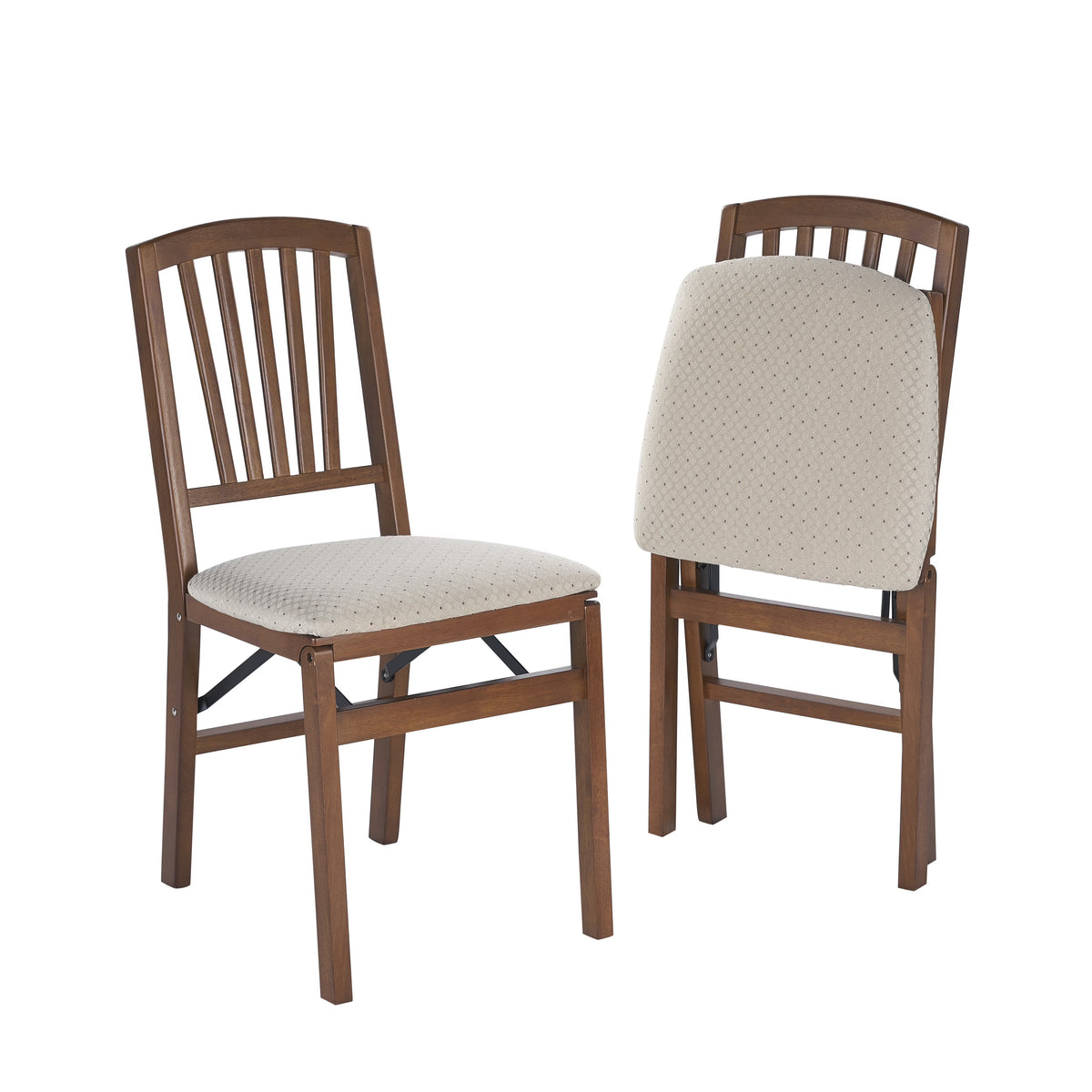 Nouveauté 2026 – Chaise pliante Mission Fusion (lot de 2) - Tissu rose poudré et bois fruitier