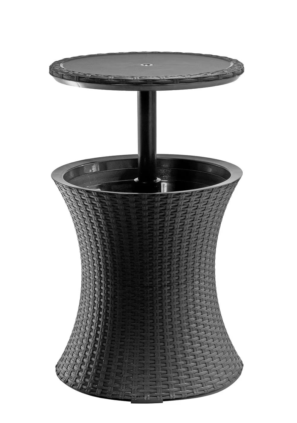 Nouveauté 2026 – Table d'appoint et bar isotherme Keter Pacific Cool Bar 2 en 1 de 28 litres (7,5 gallons), résistante aux intempéries, en résine durable, aspect rotin marron
