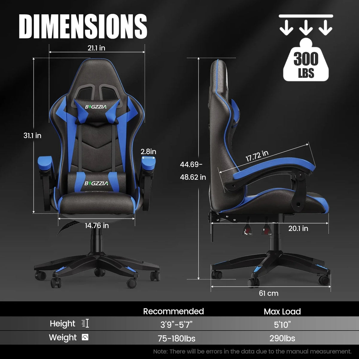 Nouveauté 2026 – Chaise de jeu Bigzzia , chaise de bureau ergonomique avec appui-tête et soutien lombaire réglables en hauteur, pour adultes et adolescents, noir et blanc