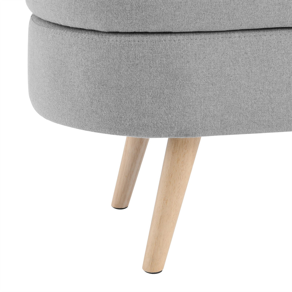 Nouveauté 2026 – Nouveau banc ottoman de rangement ovale de 110 cm (43,5 po) avec pieds en bois massif, revêtement en lin, charnière de sécurité, idéal pour l'entrée ou comme banc d'intérieur au pied du lit, à côté d'un canapé ou dans une entrée