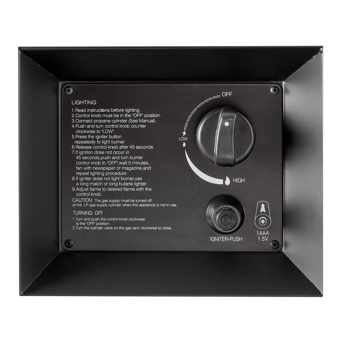 Nouveauté 2026 – Foyer moderne rectangulaire en acier noir Mainstays , 107 cm x 51 cm (42 po x 20 po), 50 000 BTU, avec couvercle, compartiment dissimulé pour la bonbonne et housse